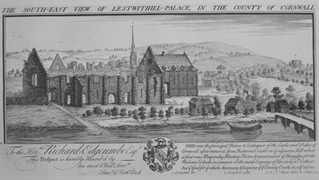SOUTH EAST VIEW OF LESTWITHIEL PALACE IN THE COUNTY OF CORNWALL; Title over; INSC to RICHARD EDGCUMB with History