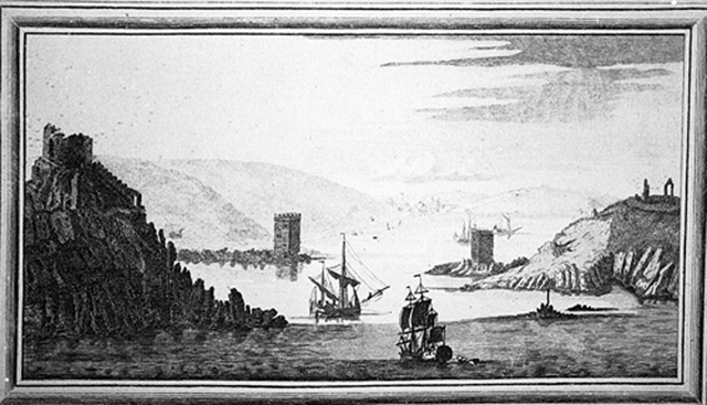 A VIEW OF FOWEY CASTLE in CORNWALL; Engraved for England (Displayed over )