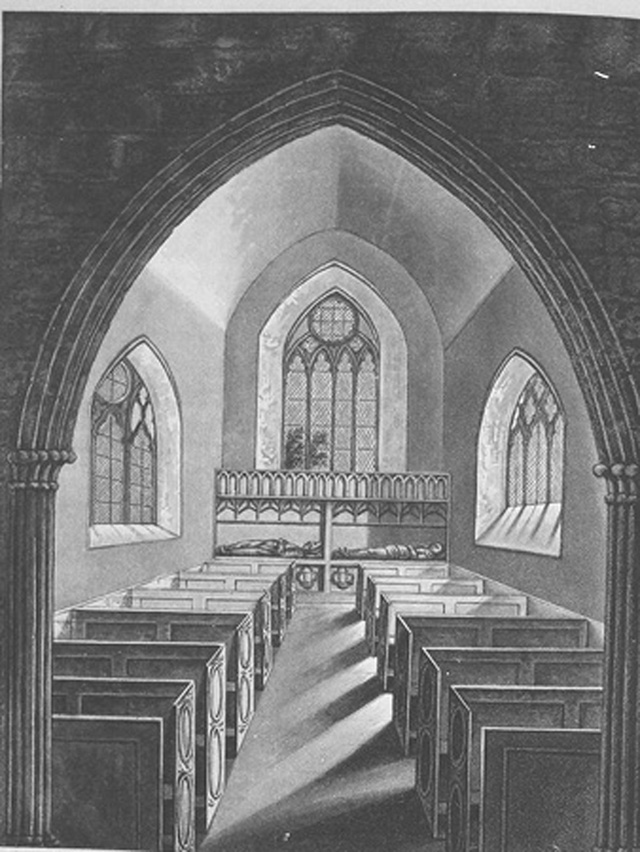INTERIOR VIEW OF DAWNAY AISLE IN SHEVIOCK CHURCH insc to JOHN CHRISTOPHER DOWNE DAWNEY singed by C S Gilbert