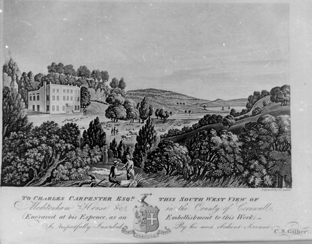 THIS SOUTH WEST VIEW OF MODITONHAM HOUSE insc to CHARLES CARPENTER